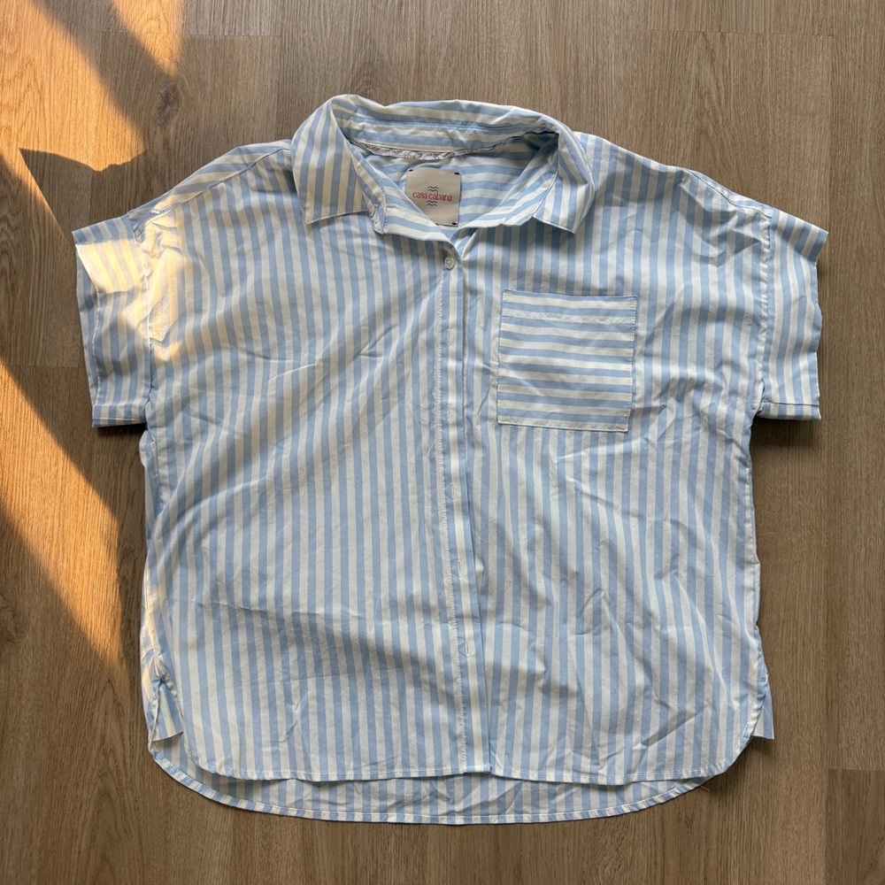 Casa Cabana | Darby Striped Baby Blue & White Short Sleeve Buttoned Down Shirt